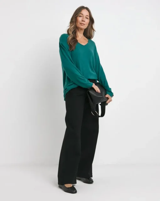 Pine Green Soft Touch V-Neck Longline Top