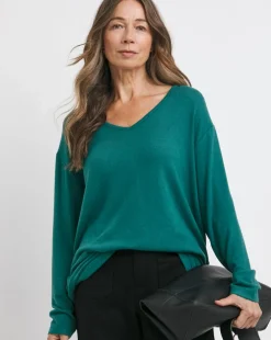 Pine Green Soft Touch V-Neck Longline Top