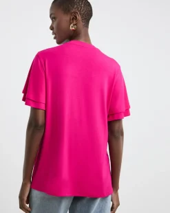 Pink Double Angel Sleeve V-Neck Top