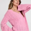 Pink Flute Sleeve Pointelle Top