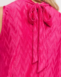 Pink Halter Neck Pleated Top