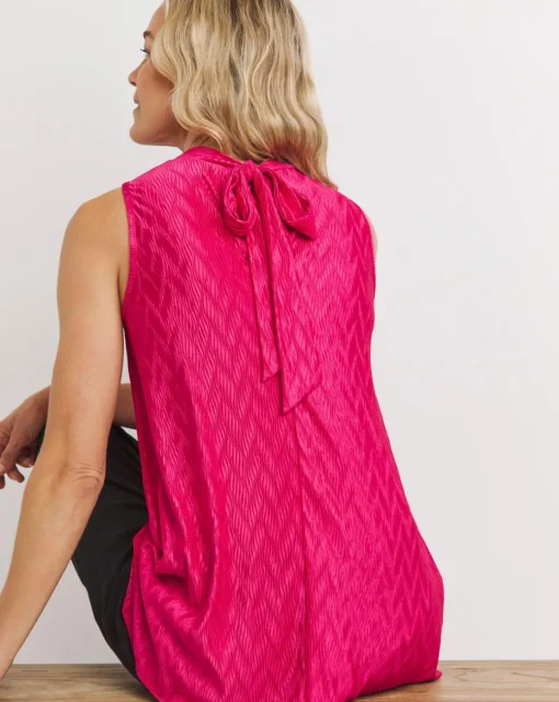 Pink Halter Neck Pleated Top