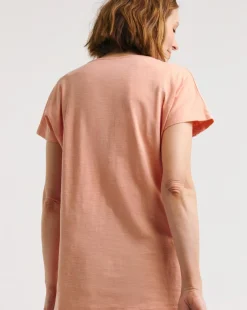 Pink Lace Trim Short Sleeve Longline Top