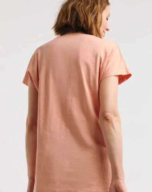 Pink Lace Trim Short Sleeve Longline Top