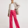 Pink Satin Trousers with Pull On Waist