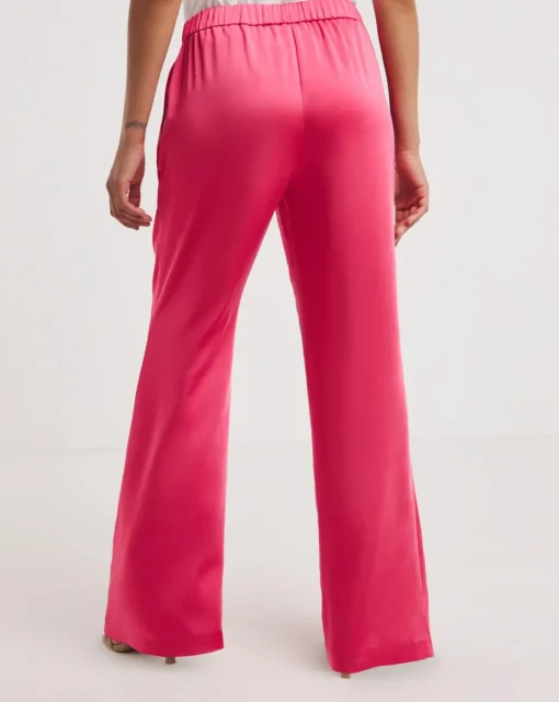 Pink Satin Trousers with Pull On Waist