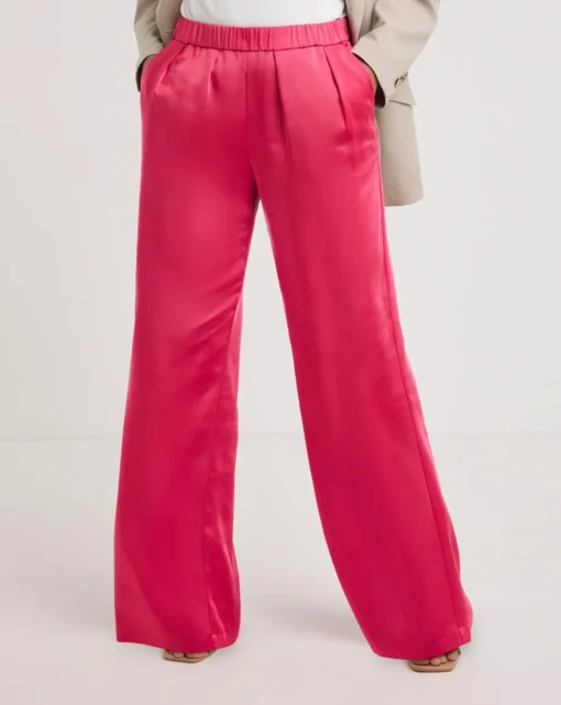 Pink Satin Trousers with Pull On Waist