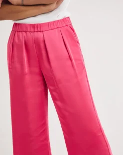 Pink Satin Trousers with Pull On Waist