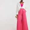 Pink Textured Wide Leg Palazzo Trousers