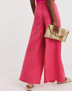 Pink Textured Wide Leg Palazzo Trousers