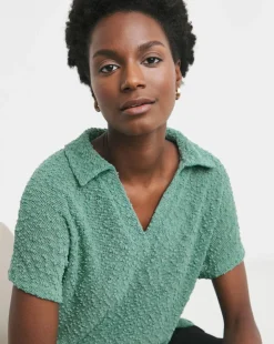 Popcorn Yarn Collared Top