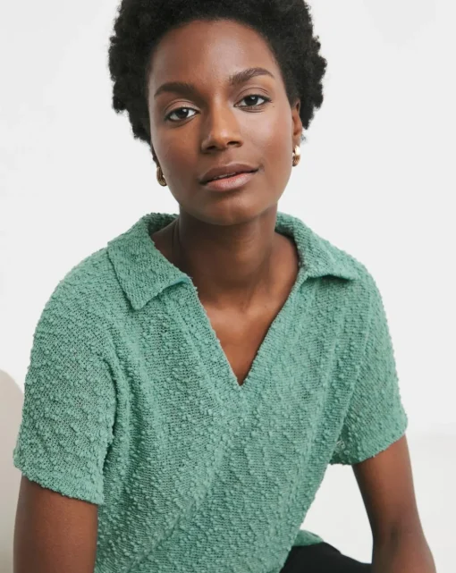 Popcorn Yarn Collared Top