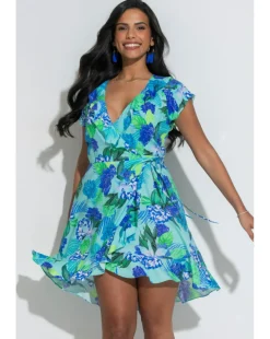 Pour Moi Free Spirit Frill Wrap Beachdress Aqua Tropic