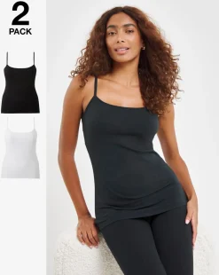 Pretty Secrets 2 Pack Cotton Rich Support Vest White/Black