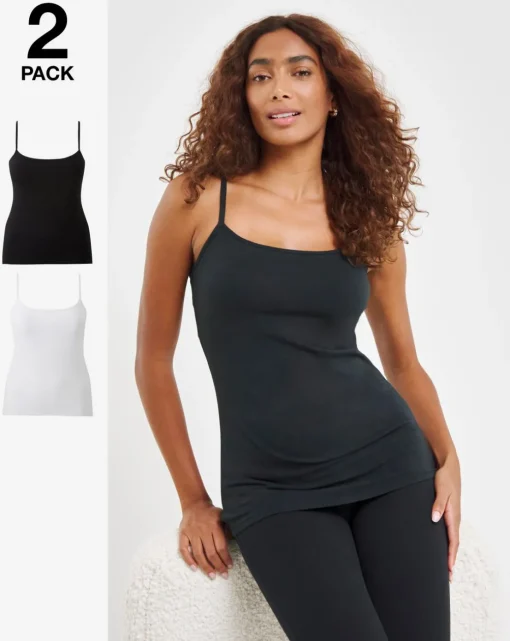 Pretty Secrets 2 Pack Cotton Rich Support Vest White/Black