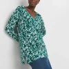 Print Long Sleeve V-Neck Slouch Longline Top