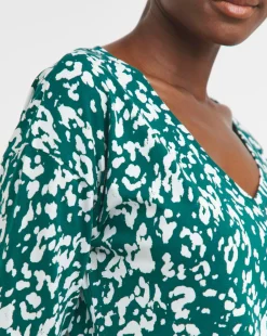 Print Long Sleeve V-Neck Slouch Longline Top