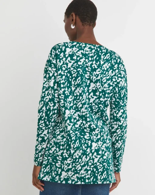 Print Long Sleeve V-Neck Slouch Longline Top