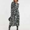 Printed Corset Midi Shirt Dress