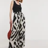 Printed Crinkle Shirred Waist Wide Leg Trousers