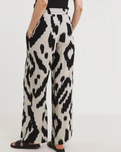 Printed Crinkle Shirred Waist Wide Leg Trousers