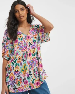 Printed Crinkle Tunic Top