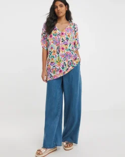 Printed Crinkle Tunic Top