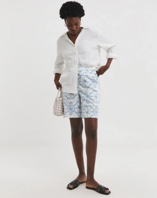 Printed Linen Mix Knee Length Shorts