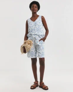Printed Linen V Neck Vest Top