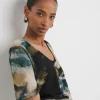 Printed Mesh Half Sleeve Top