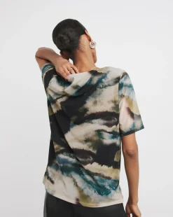 Printed Mesh Half Sleeve Top