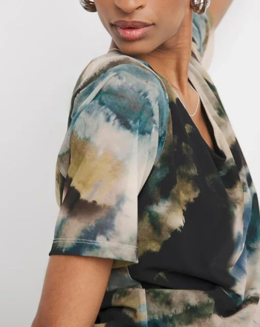 Printed Mesh Half Sleeve Top