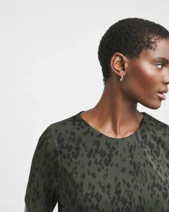 Printed Mesh V-Neck Angel Sleeve Top