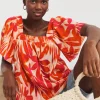 Printed Plisse Square Neck Top