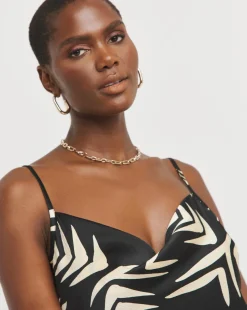 Printed Satin Cowl Neck Strappy Cami
