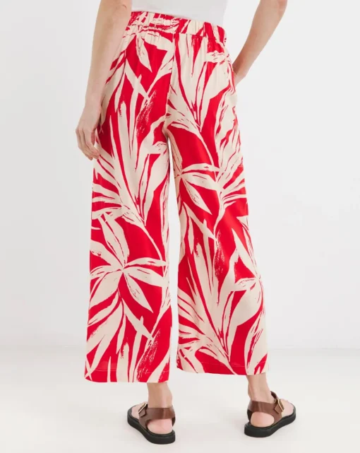 Printed Spun Viscose Cropped Wide Leg Culotte