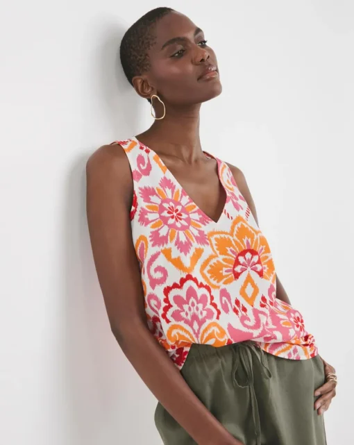 Printed V Neck Woven Vest