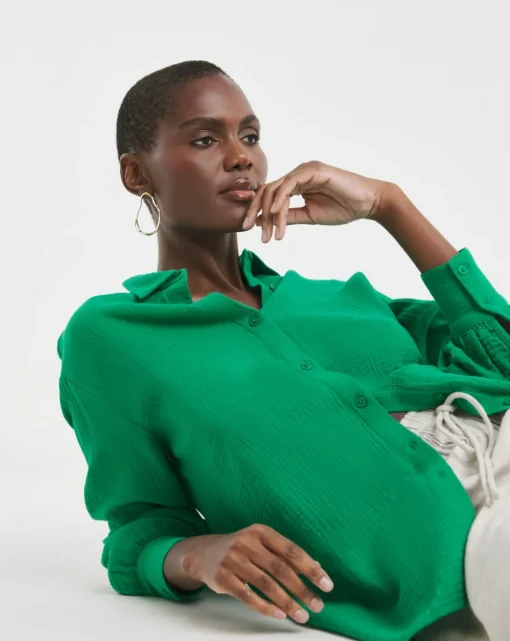 Pure Cotton Textured Relaxed Long Sleeve Shirt