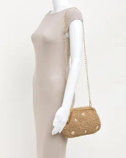 Raffia Star Studded Clutch Bag