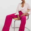 Raspberry Crinkle Shirred Waist Wide Leg Trousers