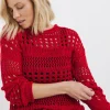 Red Crochet Long Sleeve Jumper