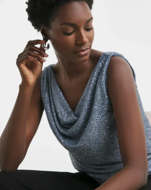 Reversible Pale Blue Cowl Neck Sequin Vest