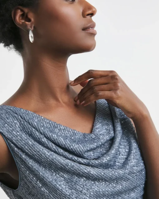 Reversible Pale Blue Cowl Neck Sequin Vest