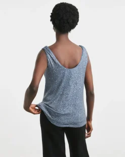 Reversible Pale Blue Cowl Neck Sequin Vest