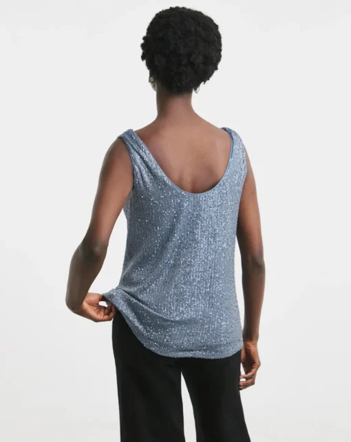 Reversible Pale Blue Cowl Neck Sequin Vest
