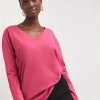 Rose Long Sleeve V-Neck Slouch Longline Top