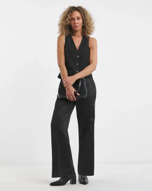 Satin Cargo Straight Trousers