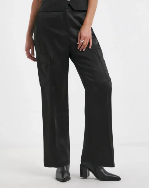Satin Cargo Straight Trousers