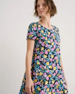 Seasalt Cornwall Screenprint Tunic Collaged Tulips Maritime