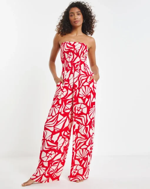 Shirred Bandeau Beach Jumpsuit